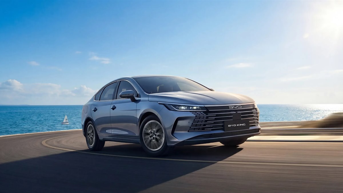 Plug-in hybrid saloon on a mountain road